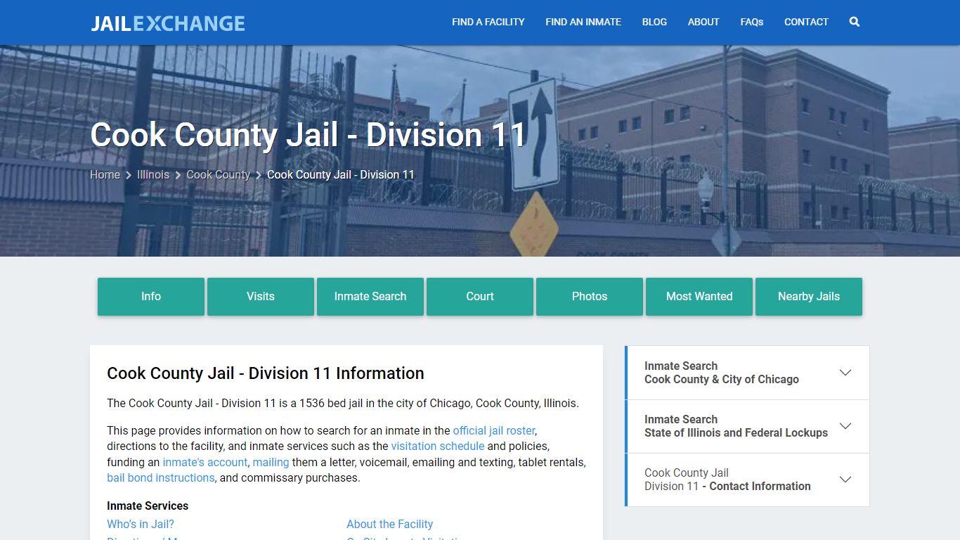 Cook County Jail - Division 11, IL Inmate Search, Information